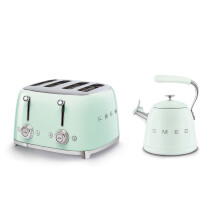 (Pastel Green) Smeg WKF01 Whistling Stovetop Kettle & TSF03 4-Slice Toaster Bundle