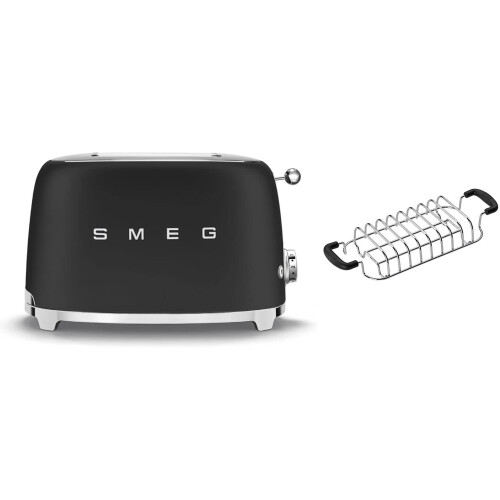 Smeg (Matte Black) Smeg TSF01 Matte 2 Slice Toaster + TSBW01 Bun Warmer Bundle