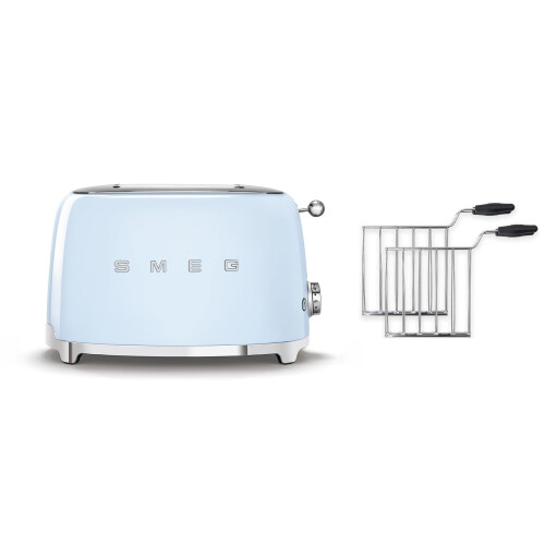 Smeg (Pastel Blue) Smeg TSF01 2 Slice Toaster + TSSR01 2-Sandwich Racks Bundle