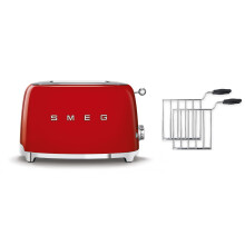 (Red) Smeg TSF01 2 Slice Toaster + TSSR01 2-Sandwich Racks Bundle