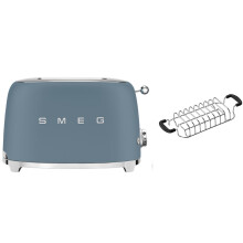 (Storm Blue) Smeg TSF01 Matte 2 Slice Toaster + TSBW01 Bun Warmer Bundle