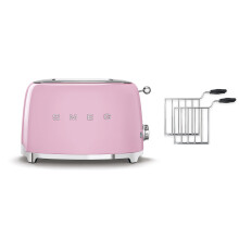 (Pink) Smeg TSF01 2 Slice Toaster + TSSR01 2-Sandwich Racks Bundle