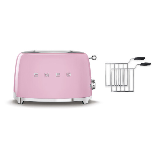 Smeg (Pink) Smeg TSF01 2 Slice Toaster + TSSR01 2-Sandwich Racks Bundle