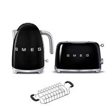 (Black) Smeg KLF03 Kettle + TSF01 Toaster + TSBW01 Bun Warmer Bundle