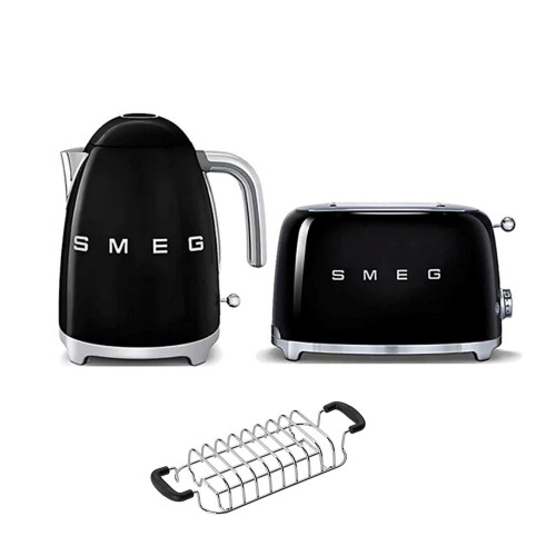 Smeg (Black) Smeg KLF03 Kettle + TSF01 Toaster + TSBW01 Bun Warmer Bundle