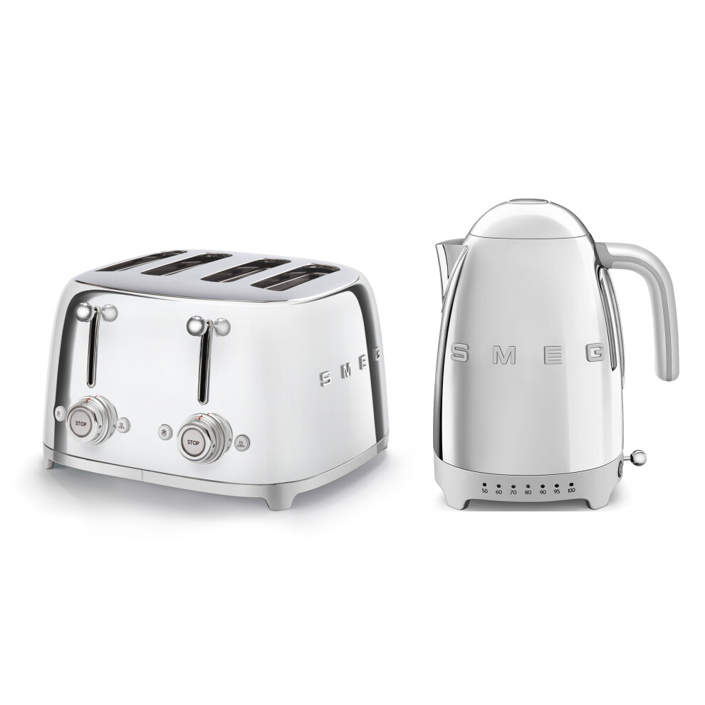 (Stainless Steel) Smeg Tsf03 4-Slice Toaster & Klf04 1.7L Variable Temperature Controlled Kettle Bundle 5060397089977