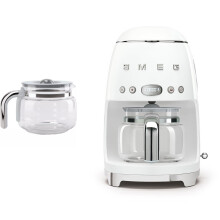 (White) Smeg DCF02 Drip Filter Coffee Machine +DCG01 Glass Carafe Spare Jug Bundle