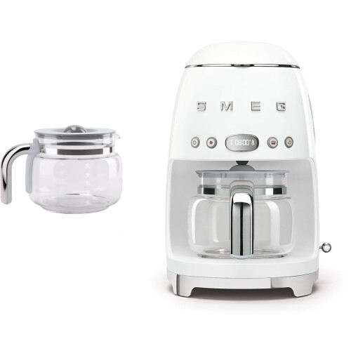 Smeg (White) Smeg DCF02 Drip Filter Coffee Machine +DCG01 Glass Carafe Spare Jug Bundle