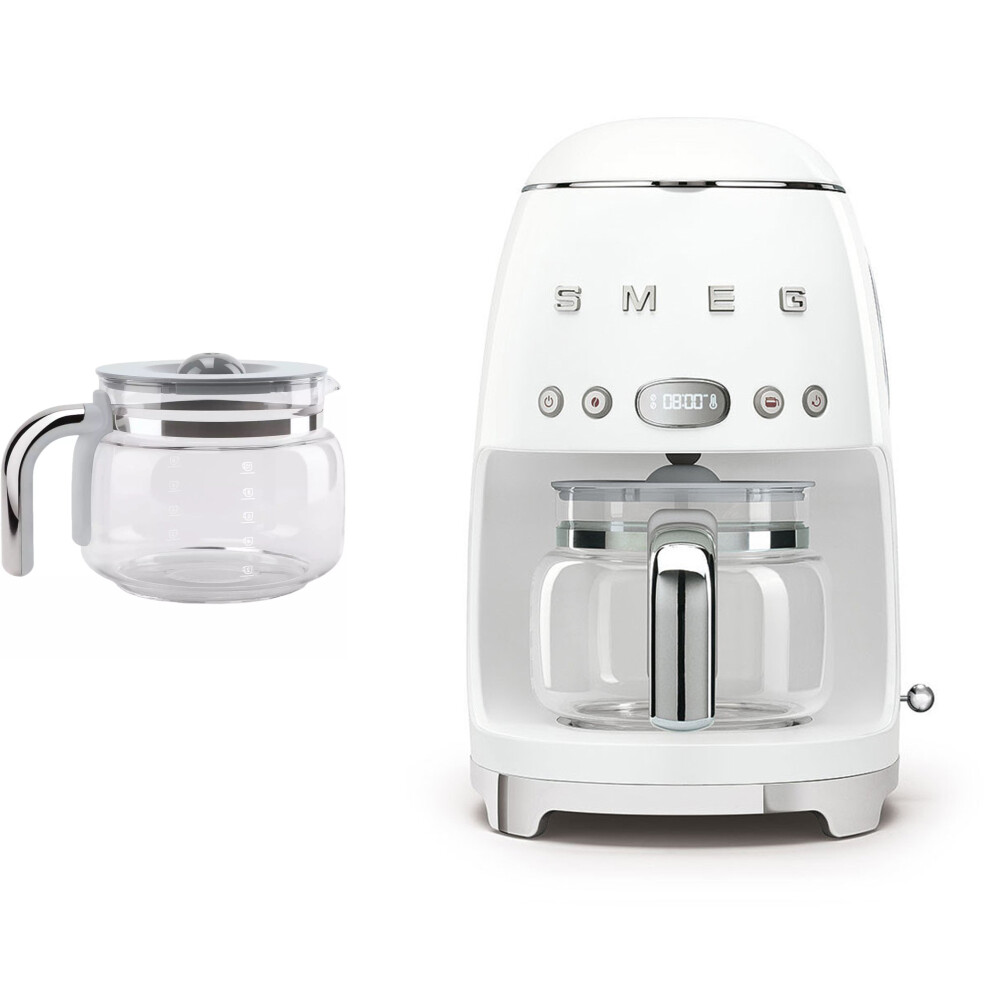 Smeg (White) Dcf02 Drip Filter Coffee Machine +Dcg01 Glass Carafe Spare Jug Bundle
