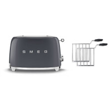 (Grey) Smeg TSF01 2 Slice Toaster + TSSR01 2-Sandwich Racks Bundle