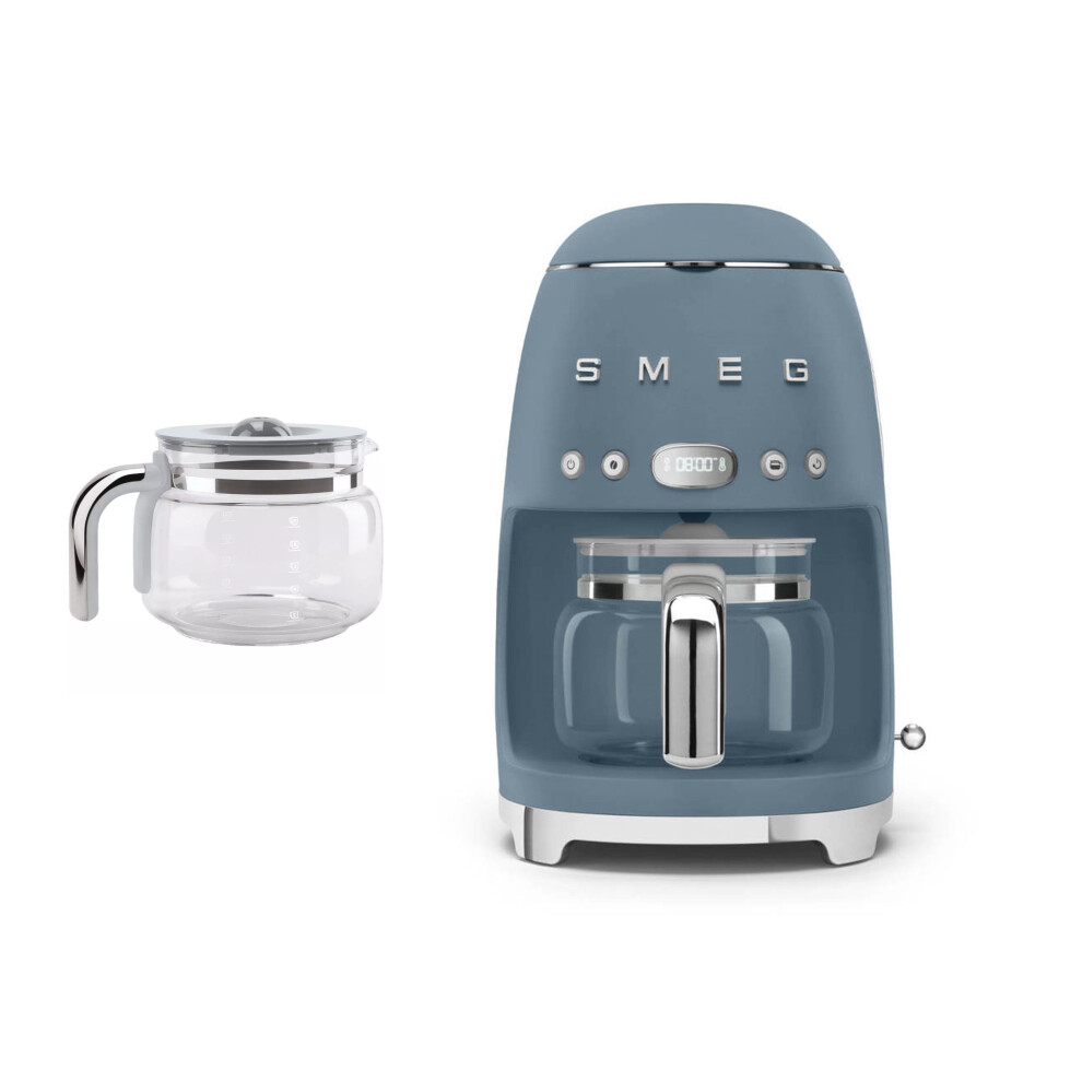 Smeg (Storm Blue) Dcf02 Drip Filter Coffee Machine Matte Colour + Dcgc01 Glass Carafe Spare Jug Bundle