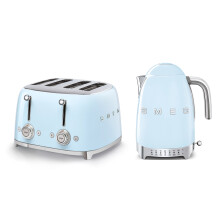 (Pastel Blue) Smeg TSF03 4-Slice Toaster & KLF04 1.7L Variable Temperature Controlled Kettle Bundle