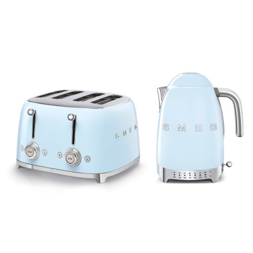 Smeg (Pastel Blue) Smeg TSF03 4-Slice Toaster & KLF04 1.7L Variable Temperature Controlled Kettle Bundle