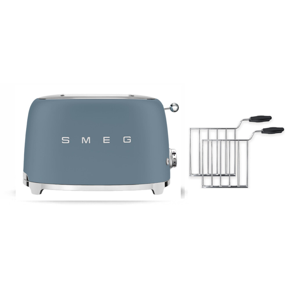 Smeg (Storm Blue) Tsf01 Matte 2 Slice Toaster + Tssr01 2-Sandwich Racks Bundle