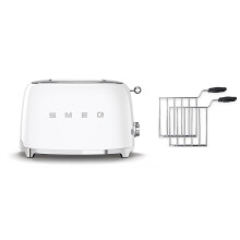 (White) Smeg TSF01 2 Slice Toaster + TSSR01 2-Sandwich Racks Bundle