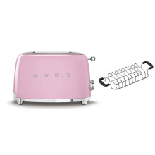 (Pink) Smeg TSF01 2 Slice Toaster + TSBW01 Bun Warmer Bundle