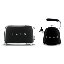 (Black) Smeg Retro Bundle | WKF01 Whistling Stovetop Kettle & TSF01 2-Slice Toaster Set
