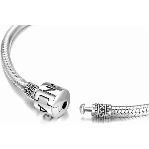 Sterling Silver Snake Chain Charm Bracelet with Barrel Clasp 2