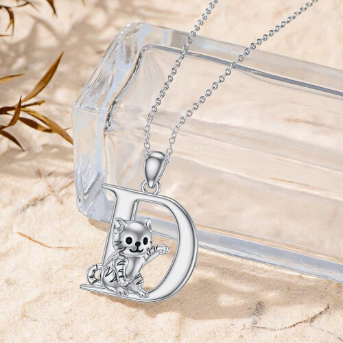 Cat Initial Pendant Necklace Silver Alphabet A-Z 1