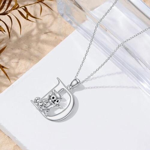 Cat Initial Pendant Necklace Silver Alphabet A-Z 2