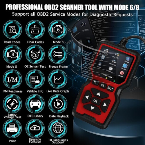 OBD2 Diagnostic Scanner, Check Engine Code Reader with Reset, Mode 6, Mode 8, I/M Readiness, Auto Scan Tool fo 1
