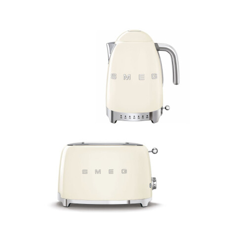 Smeg (Cream) Smeg Bundle Set TSF01 2-Slice Toaster & KLF04 1.7L Variable Temperature Controlled Kettle