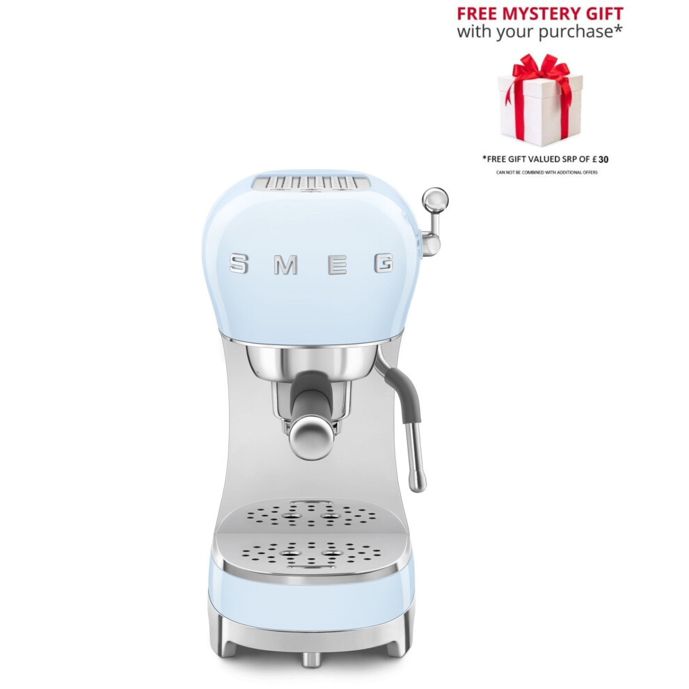 Smeg (Pastel Blue) Ecf02 Espresso Coffee Machine With Steam Wand - Free Gift Rrp 30!
