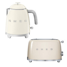 (Cream) Smeg KLF05 Retro 50's Style Small Mini Kettle 0.8L & TSF01 2 Slice Toaster Set