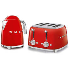 (Red) Smeg Bundle Set TSF03 4-Slice Toaster & KLF03 Kettle Bundle Set