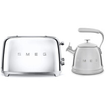(Stainless Steel) Smeg Retro Bundle | WKF01 Whistling Stovetop Kettle & TSF01 2-Slice Toaster Set