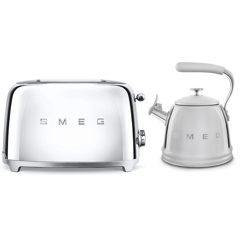 Smeg (Stainless Steel) Retro Bundle | Wkf01 Whistling Stovetop Kettle & Tsf01 2-Slice Toaster Set