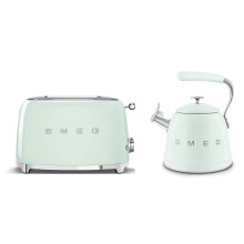 (Pastel Green) Smeg Retro Bundle | WKF01 Whistling Stovetop Kettle & TSF01 2-Slice Toaster Set