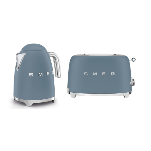 Smeg (Storm Blue) Smeg Matte Bundle Set KLF03 Kettle & TSF01 2 Slice Toaster