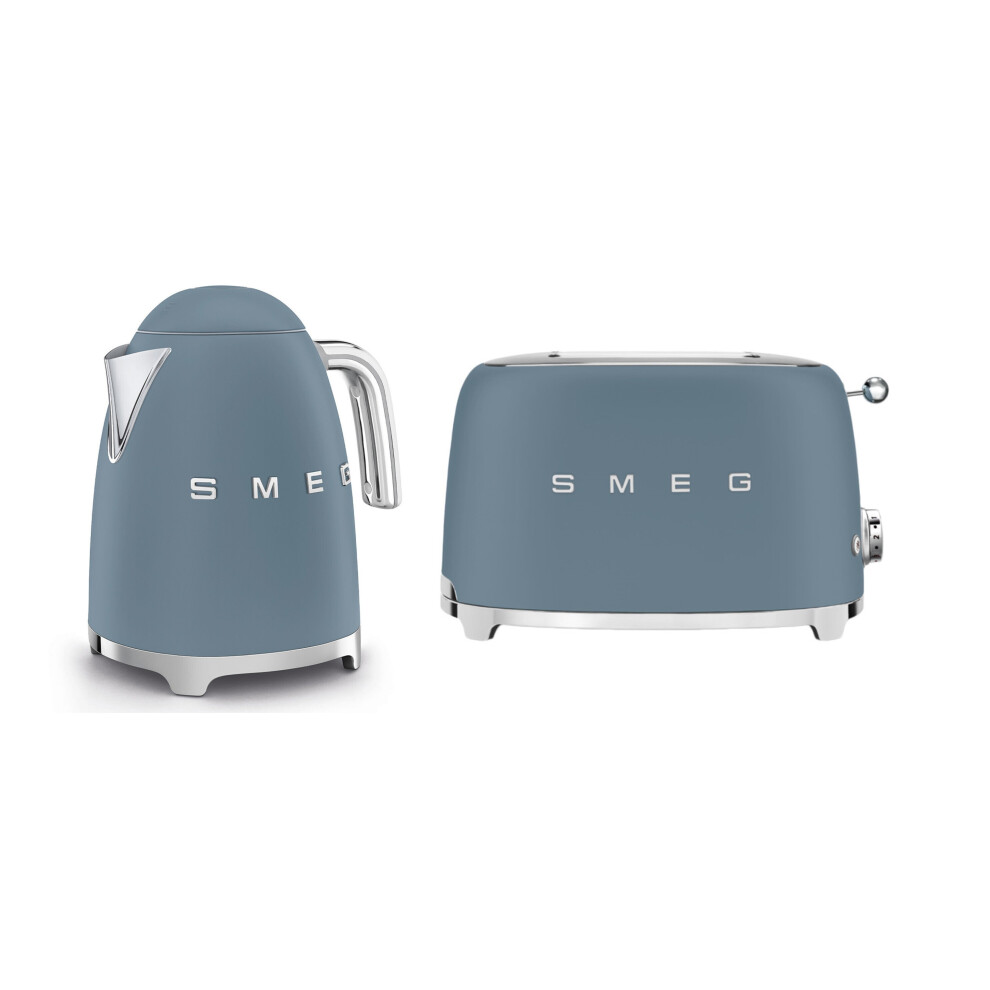 Smeg (Storm Blue) Matte Bundle Set Klf03 Kettle & Tsf01 2 Slice Toaster