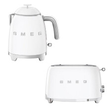 (White) Smeg KLF05 Retro 50's Style Small Mini Kettle 0.8L & TSF01 2 Slice Toaster Set