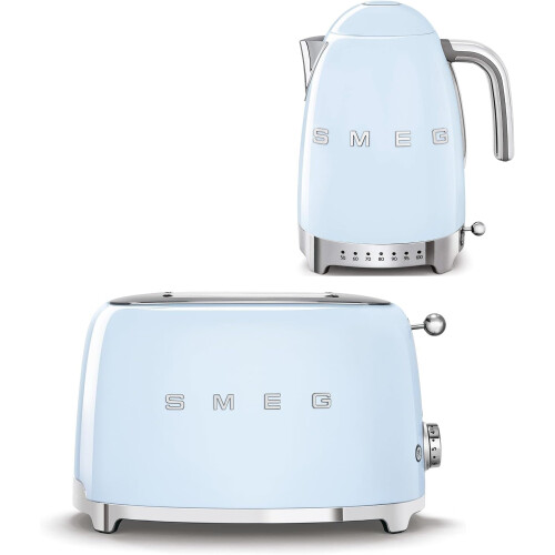 Smeg (Pastel Blue) Smeg Bundle Set TSF01 2-Slice Toaster & KLF04 1.7L Variable Temperature Controlled Kettle