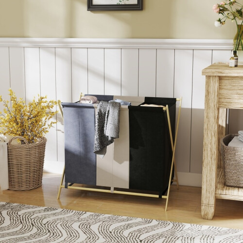 Panier à linge pliable à 3 compartiments, 129 L 2