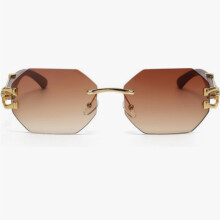 Gold Leopard Head Rimless Light Red Sunglasses for Unisex Adults, Fashion Eyewear Gift, UV Protection