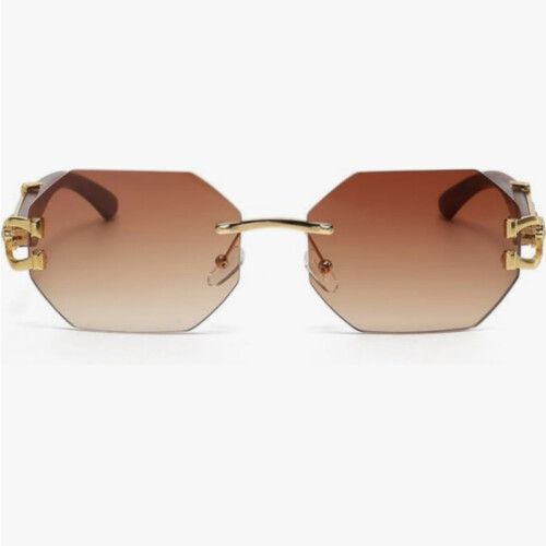 Γυαλιά ηλίου unisex με χρυσό Leopard Head Rimless, ανοιχτό κόκκινο, για ενήλικες, μοντ 1