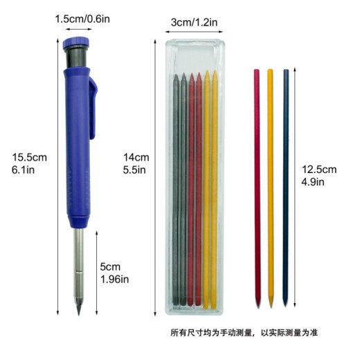 3 Pack Solid Carpenter Pencil with 21 Refills, Long Nosed Deep Hole Mechanical Pencil with Built-In Sharpener 1