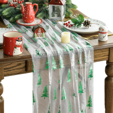 Tüll-Tischläufer Weihnachten Dekorativ Tannenbäume Weiß 70x300 cm — tischdeko weihnachten, weihnachtstischdecke modern