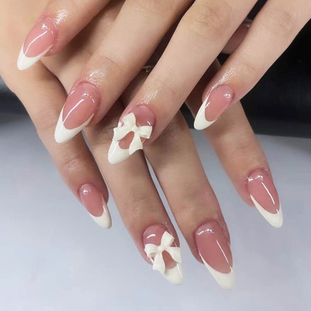 Zhouq-Outdoors French Pink False Nails With White Tip, Salon Quality