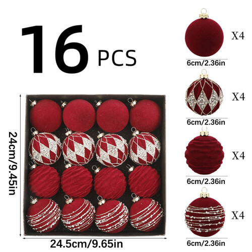 Flocked Christmas Ornaments Brown Plastic 16 Pack 1