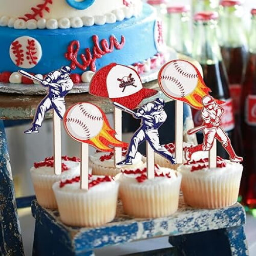 Wooden Baseball Cupcake Toppers 16PCS 1