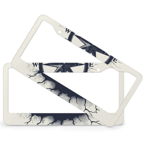 Vintage Compass Aluminum License Plate Frame 2 pcs 1
