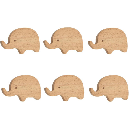 Wooden Drawer Knobs Elephant Lion Hippo 6 pcs