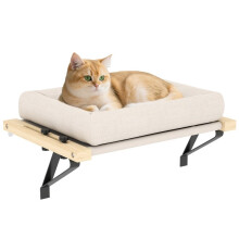Kattenmandje voor op de vensterbank met kussen, houten ligstoel voor katten