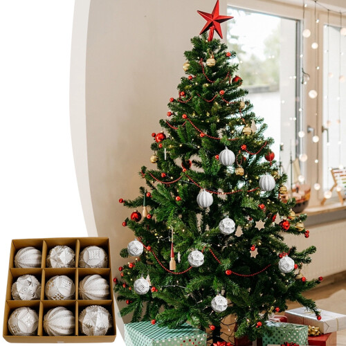Silver Christmas Ornaments Pack 9 pcs 3 inch PVC