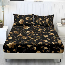 King Bedding Set Soft Cooling Polyester Floral Black Print