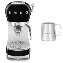 (Black) Smeg ECF02 Espresso Machine + CMMJ01 Milk Frothing Jug Bundle
